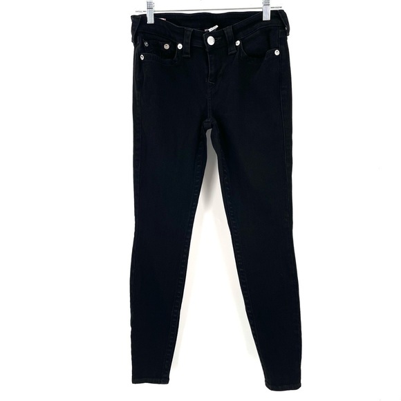 True Religion HALLE BLACK MID RISE SUPER SKINNY JEAN - Picture 3 of 11